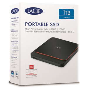 1TB Seagate LaCie Portable External USB3.0 SSD Drive - Black/Orange